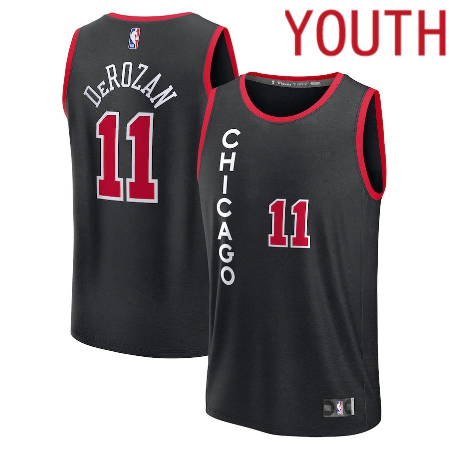 Youth Chicago Bulls #11 DeMar DeRozan Fanatics Branded Black City Edition 2023-24 Fast Break NBA Jersey